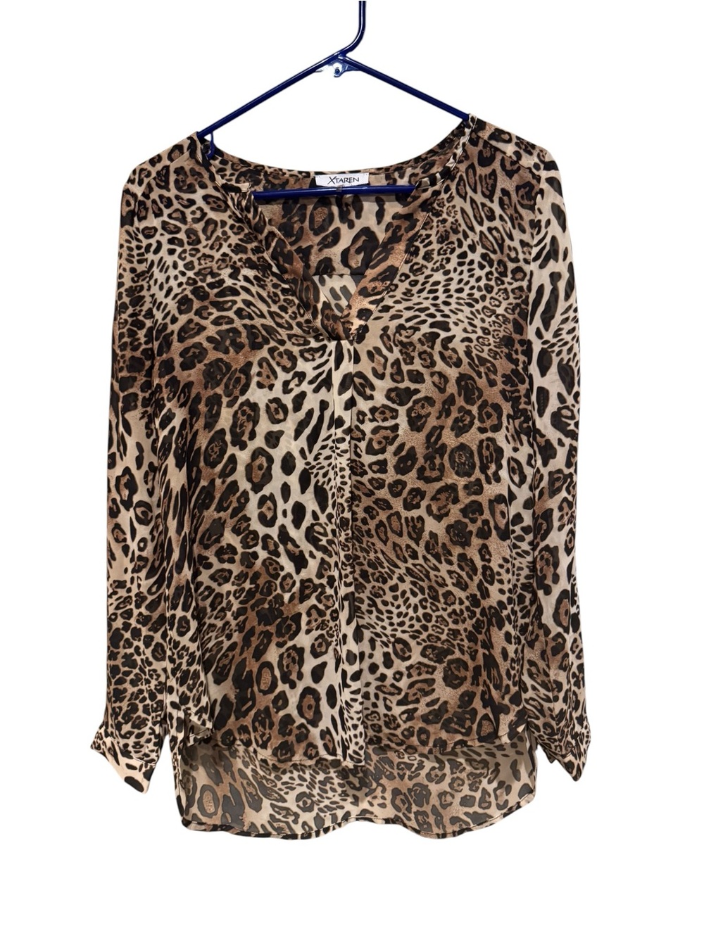 Xtaren‎ Leopard Print V-Neck Blouse - Brown & Cream